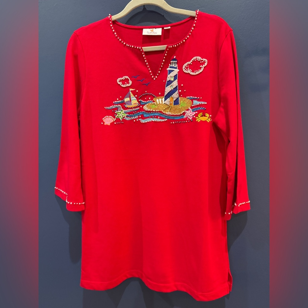 Vintage Quacker Factory nautical embellished shirt size medium
